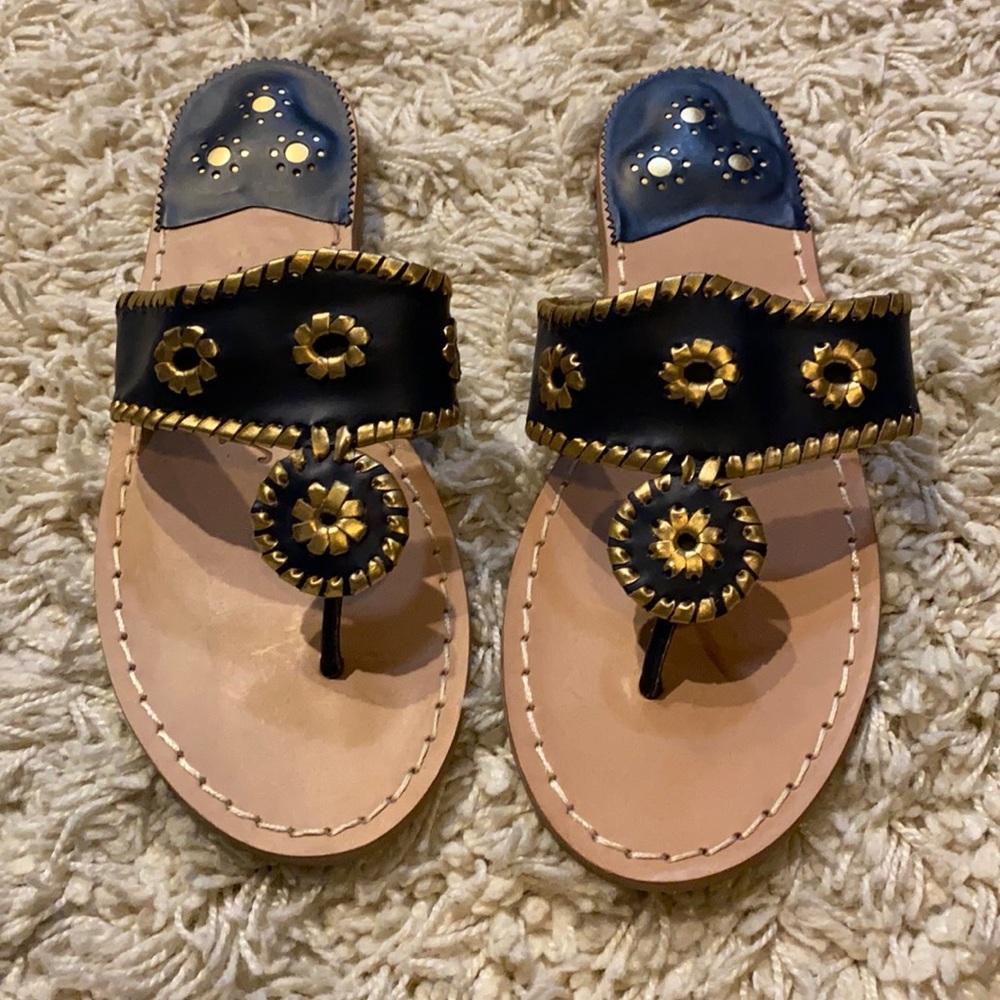 Jack Rogers Flat Sandal Navy Gold 9.5W New